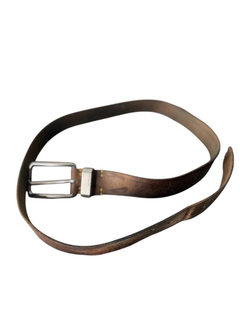 CALVIN KLEIN Men’s Brown Leather Belt Distressed Silver Toned Hardware Size 40